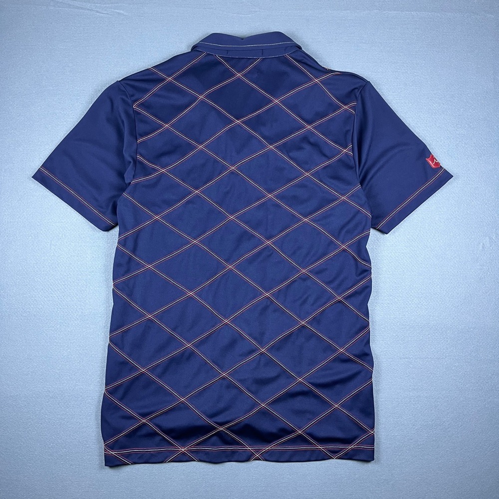 Iliac Golf Mens XL Slim Fit Navy Blue Diamond Stitch Performance Polo Shirt USA - Picture 6 of 8